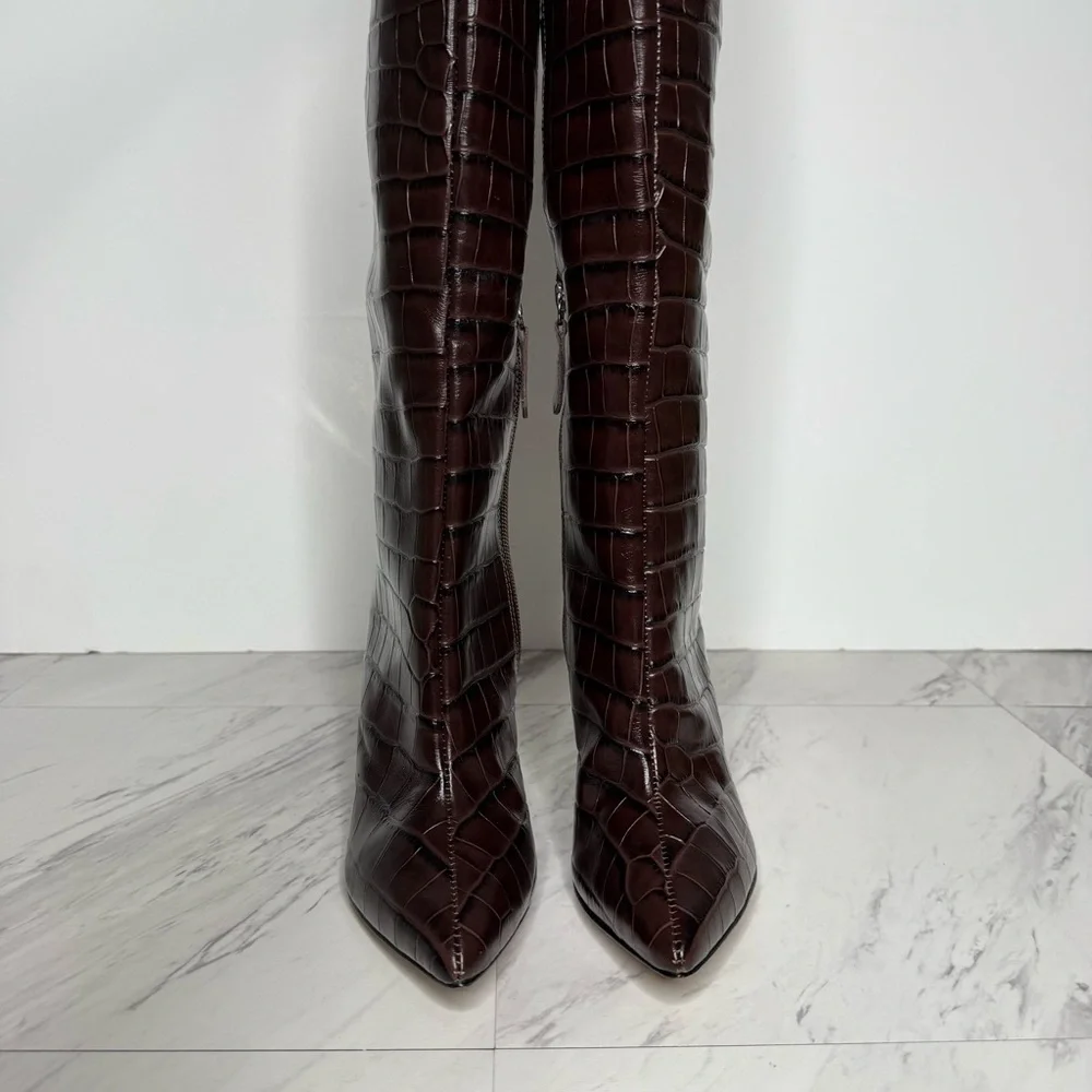 Schutz Maryana Brown Crocodile Over The Knee Boot 5 1/2 B